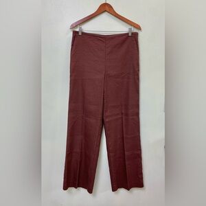 ANN TAYLOR THE SIDE ZIP IN LINEN BLEND - CURVY FIT IN BROWN STONE SZ 8 WIDE LEG